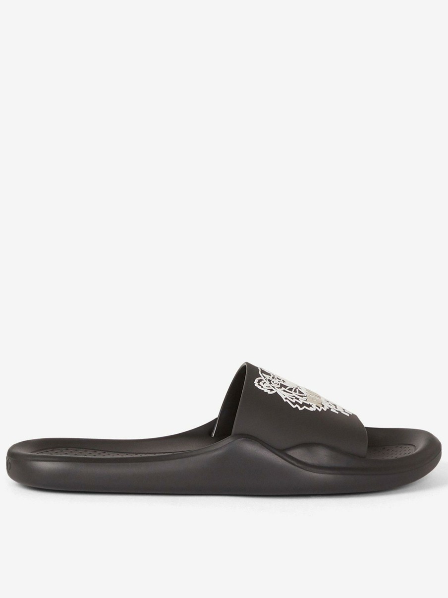 Flip Flops & Sandals * | Kenzo Tiger Head Pool Sliders Black