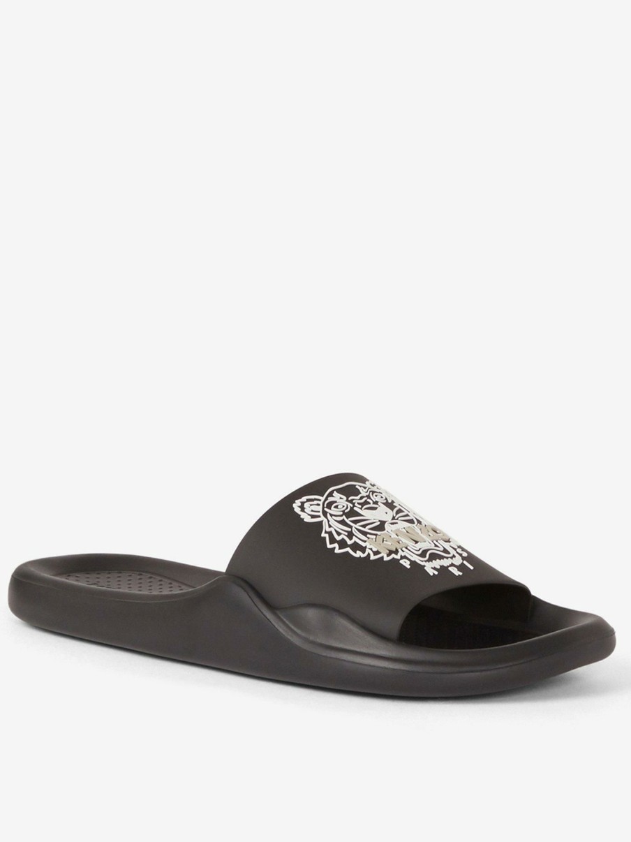 Flip Flops & Sandals * | Kenzo Tiger Head Pool Sliders Black