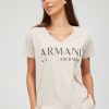 Tops & T-Shirts * | Armani Exchange Organic Cotton Logo V-Neck Tee Beige