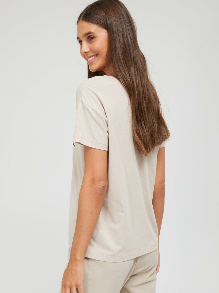 Tops & T-Shirts * | Armani Exchange Organic Cotton Logo V-Neck Tee Beige