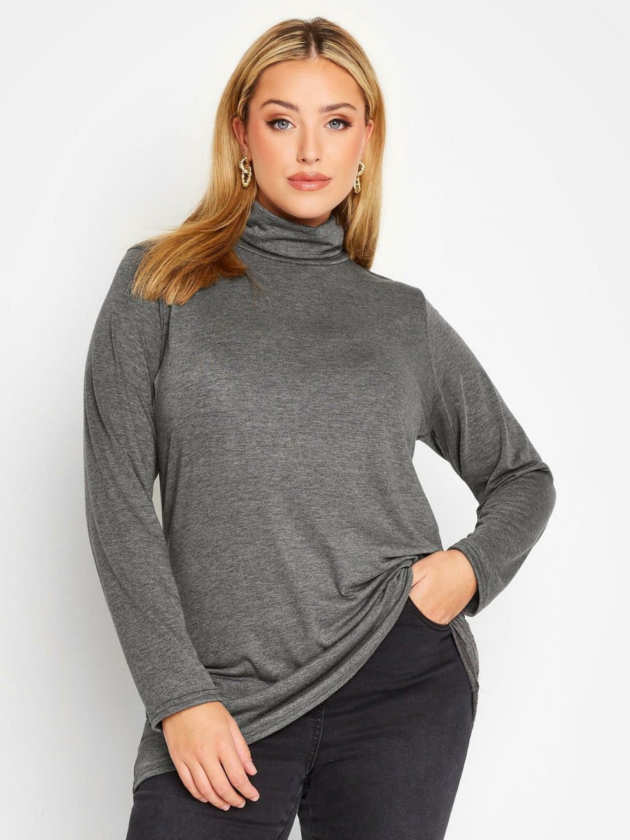 Tops & T-Shirts * | Yours Yours Turtle Neck Charcoal Grey