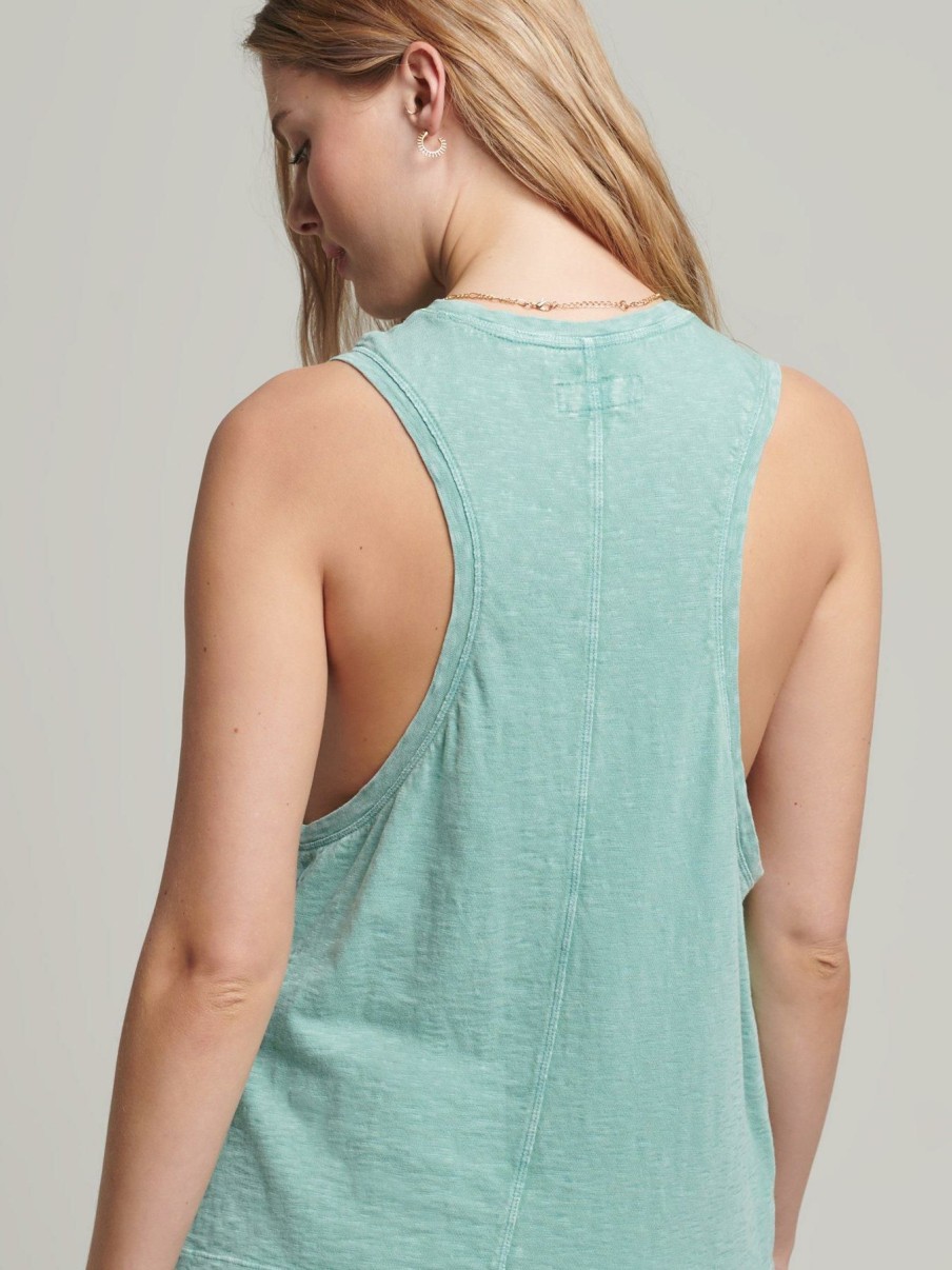 Tops & T-Shirts * | Superdry Vintage 100% Organic Cotton Vest Washed Green