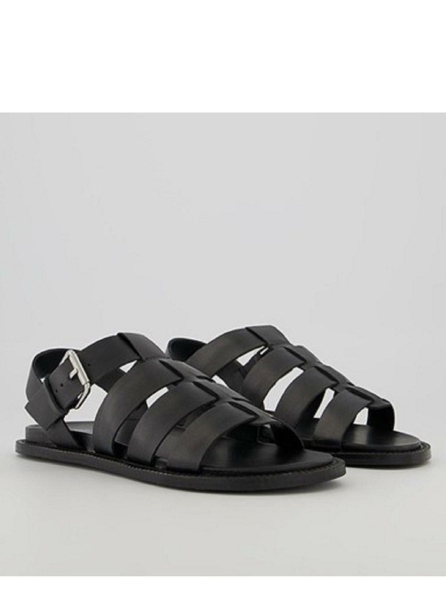 Shoes & Boots * | Office Sacrifice Leather Fisherman Sandals Black