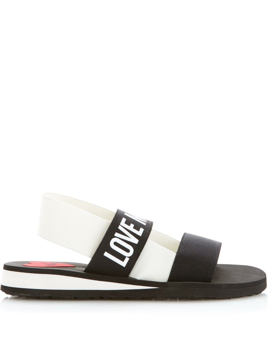 Flip Flops & Sandals * | Love Moschino Logo Band Slingback Sandals Black