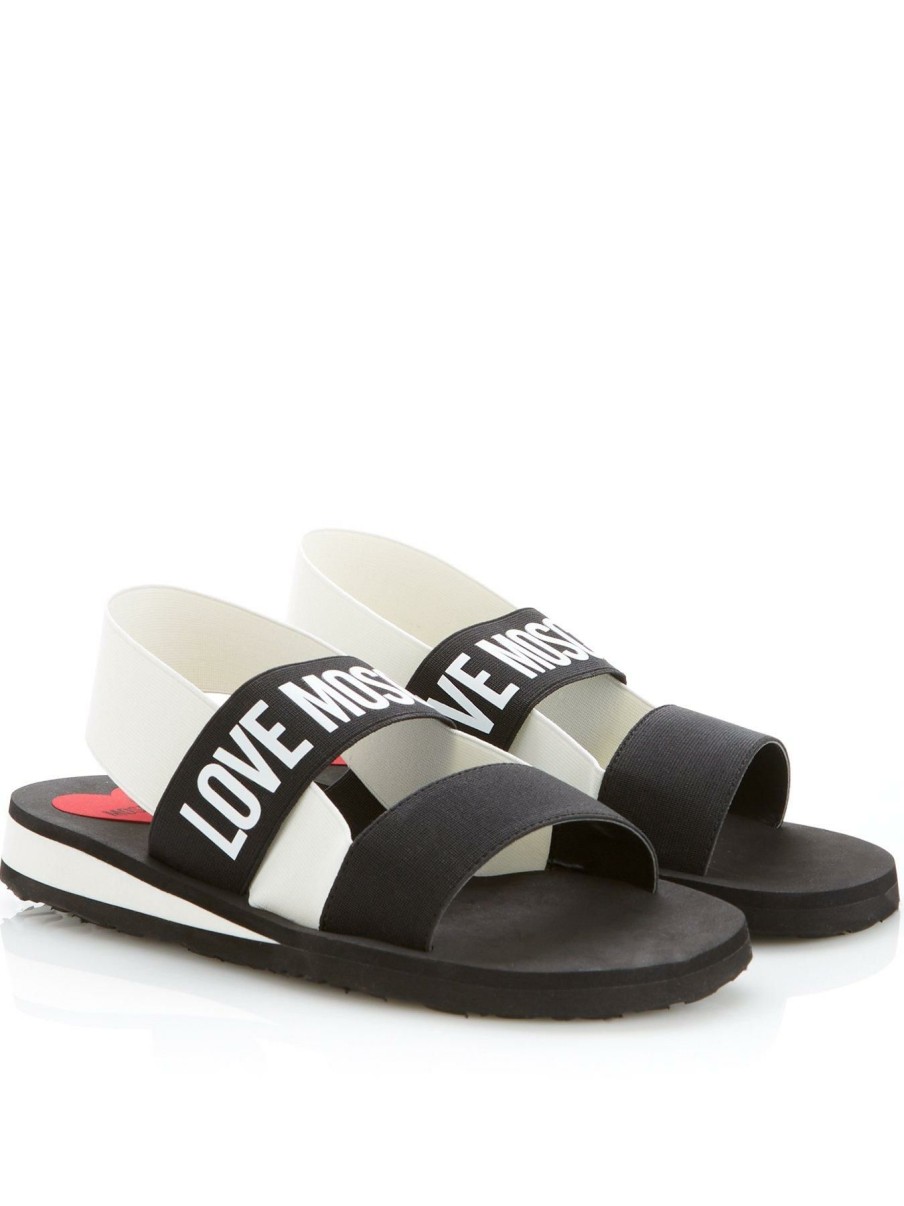 Flip Flops & Sandals * | Love Moschino Logo Band Slingback Sandals Black