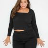 Tops & T-Shirts * | Yours Rib Square Neck Crop Top Black