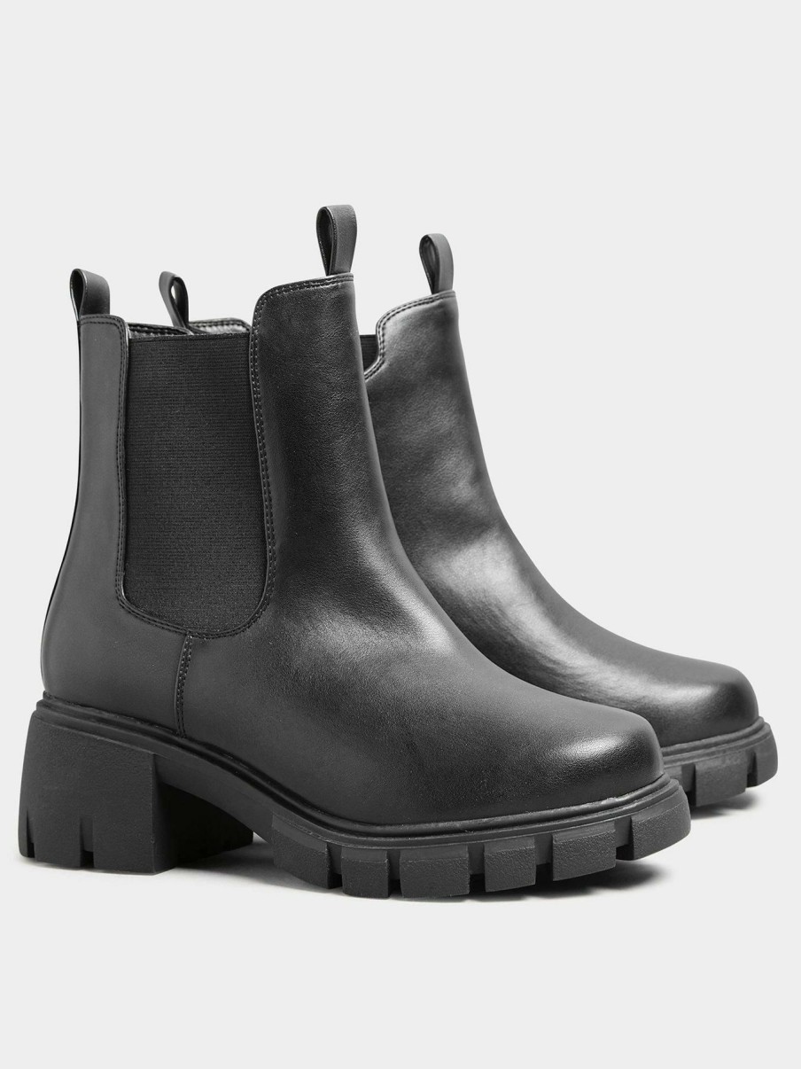 Shoes & Boots * | Yours Clothing Chunky Sole Chelsea Boots Black