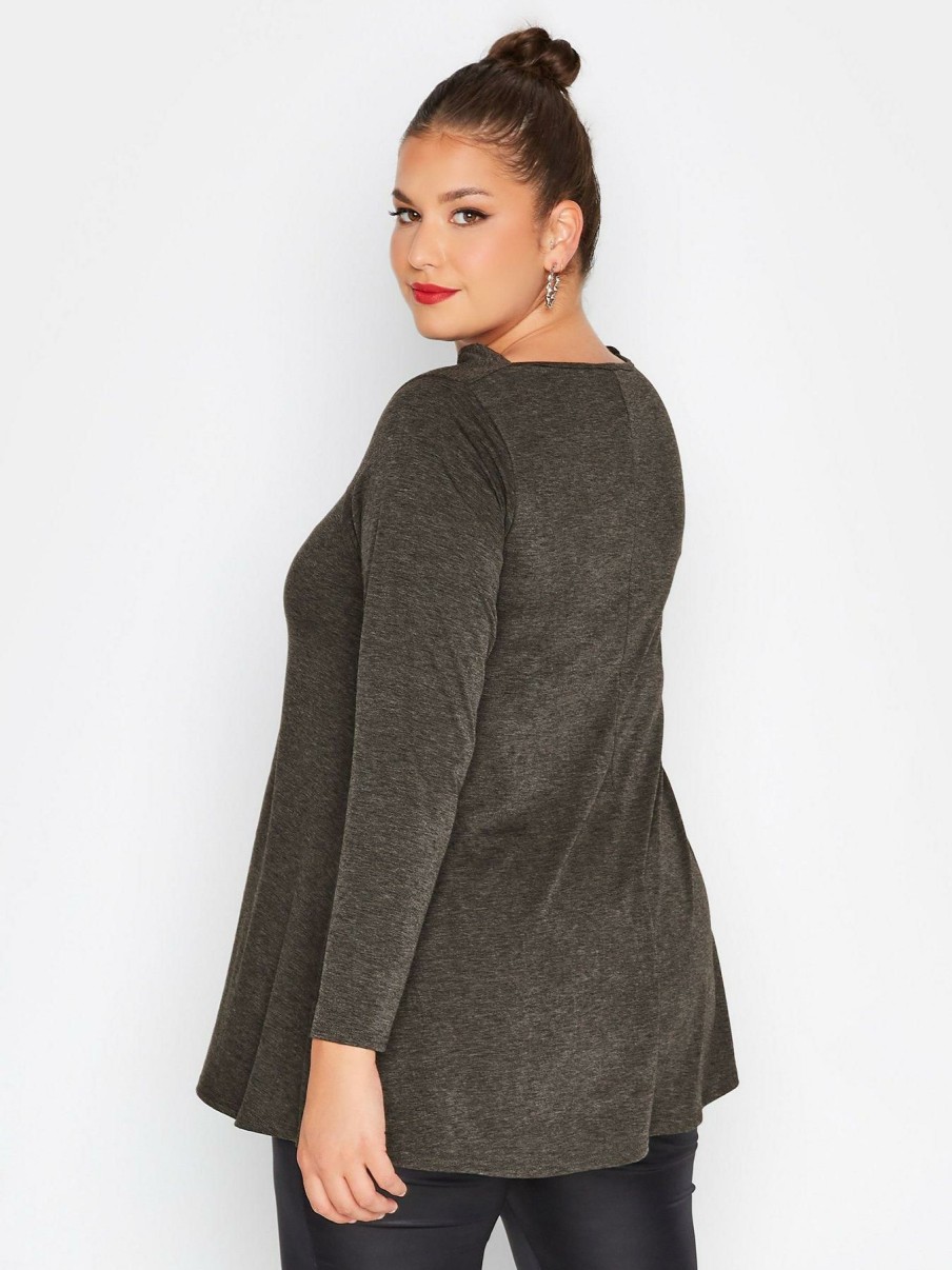 Tops & T-Shirts * | Yours Twist Front Top Charcoal Marl