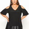 Tops & T-Shirts * | Yours London Pu Cold Shoulder Top Black