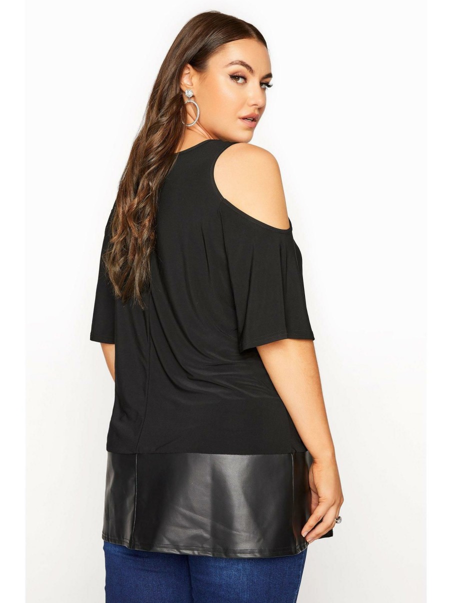 Tops & T-Shirts * | Yours London Pu Cold Shoulder Top Black