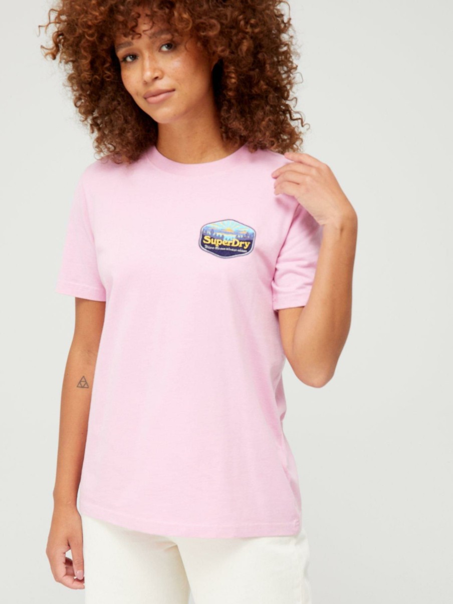 Tops & T-Shirts * | Superdry Vintage Travel T-Shirt Pink