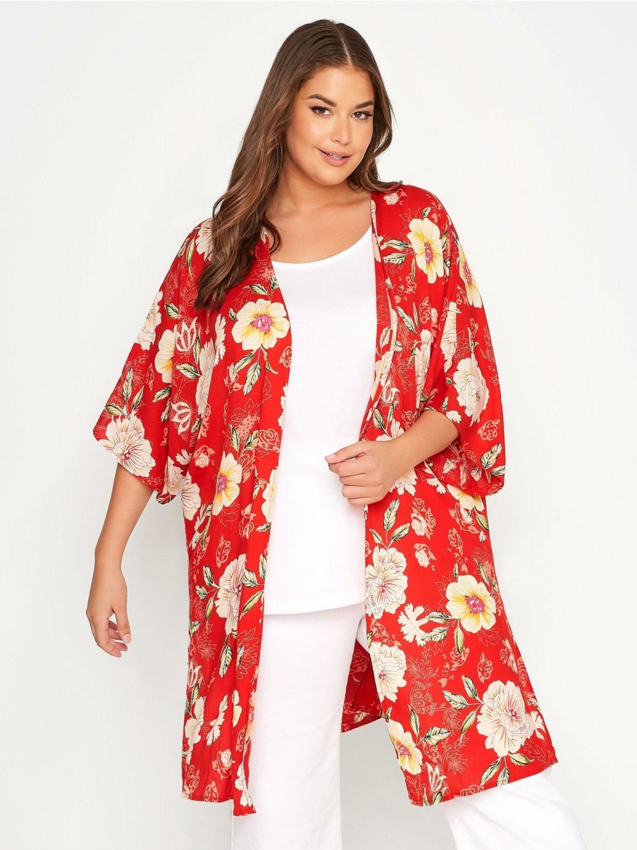 Tops & T-Shirts * | Yours Longline Duster. Red Floral