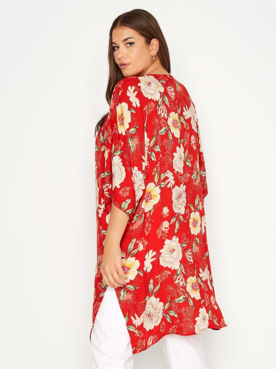 Tops & T-Shirts * | Yours Longline Duster. Red Floral