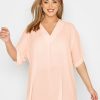 Tops & T-Shirts * | Yours Clothing Pink Pleated Front V Neck Top