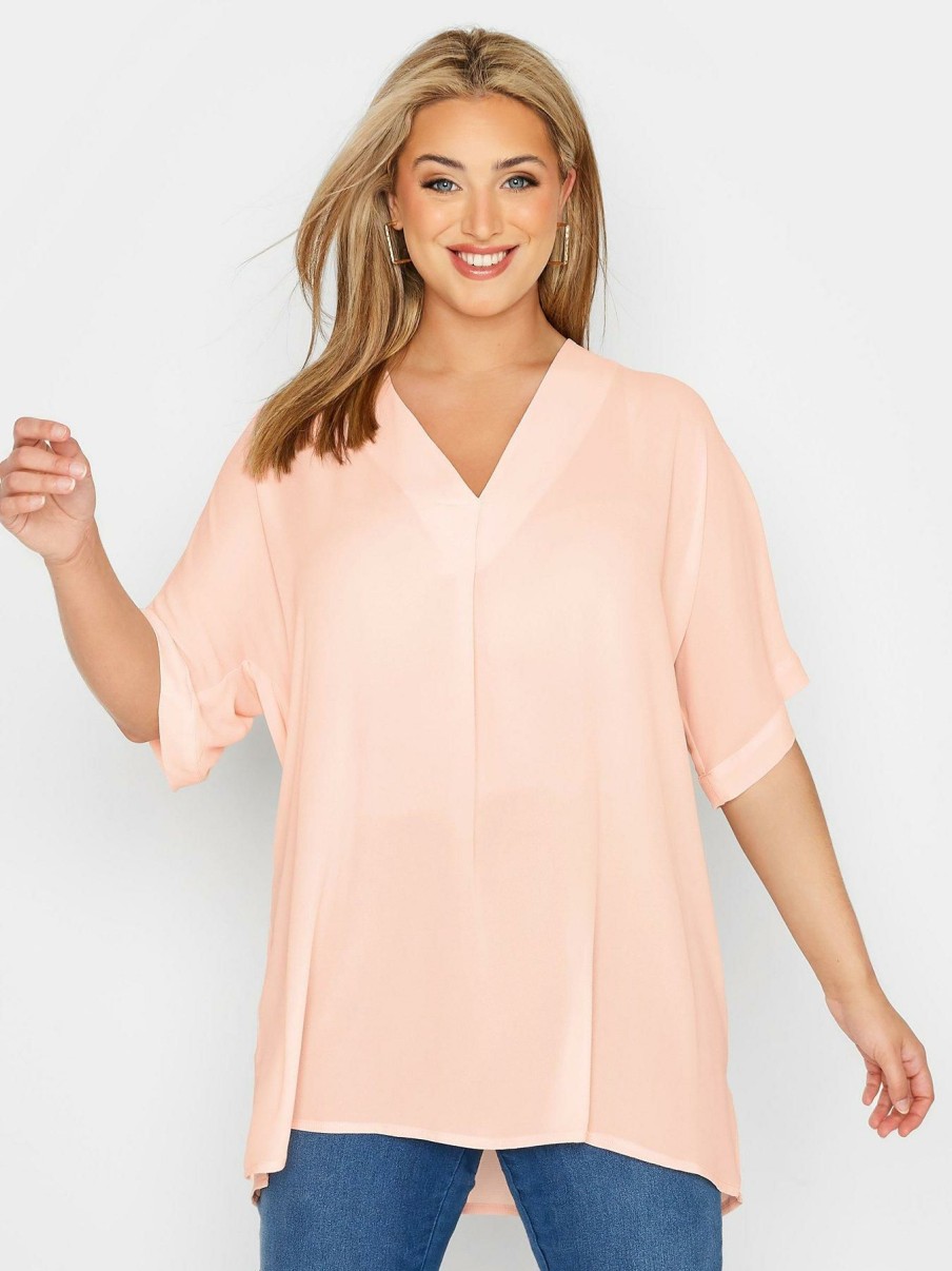 Tops & T-Shirts * | Yours Clothing Pink Pleated Front V Neck Top