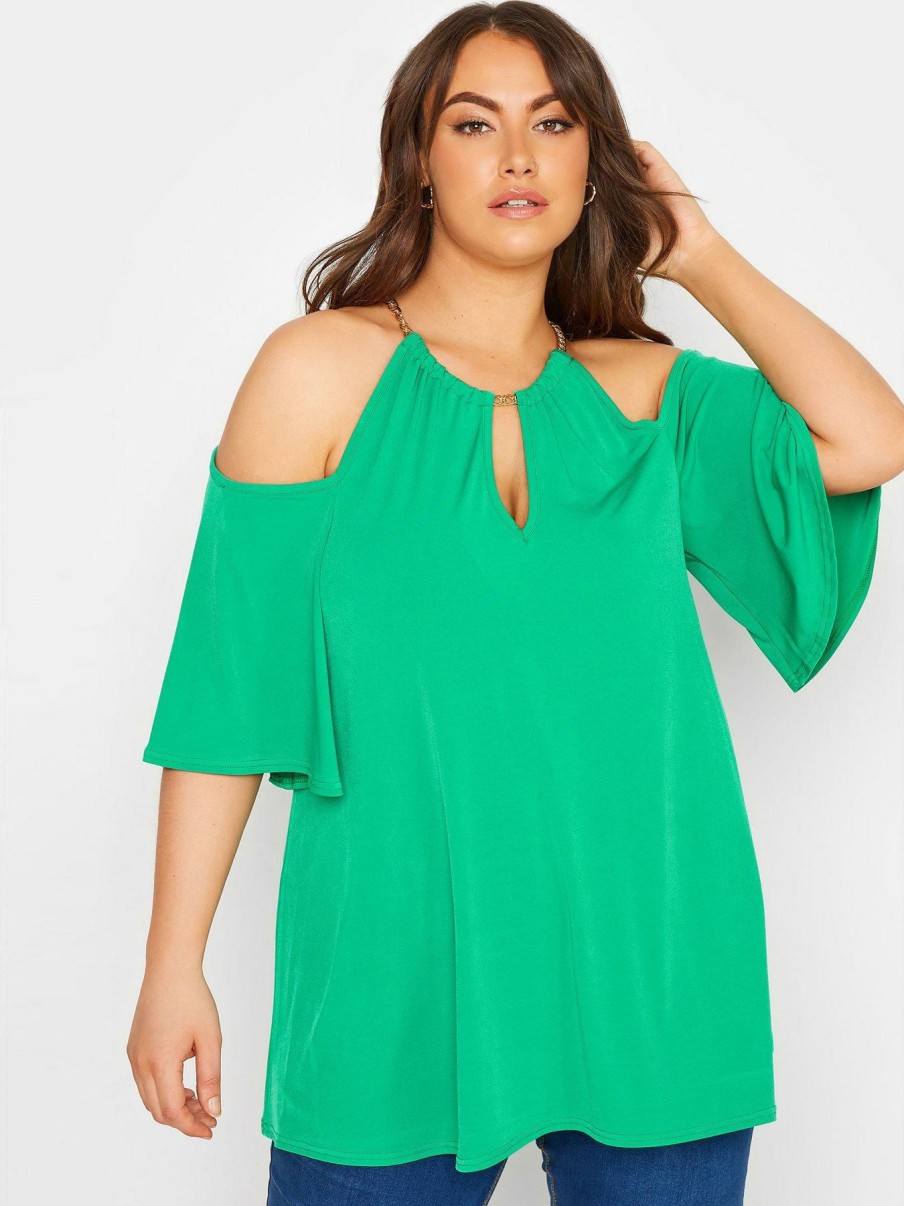 Tops & T-Shirts * | Yours Clothing Chain Cold Shoulder Green