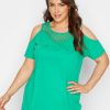 Tops & T-Shirts * | Yours Lace Yoke Cold Shoulder. Apple Green