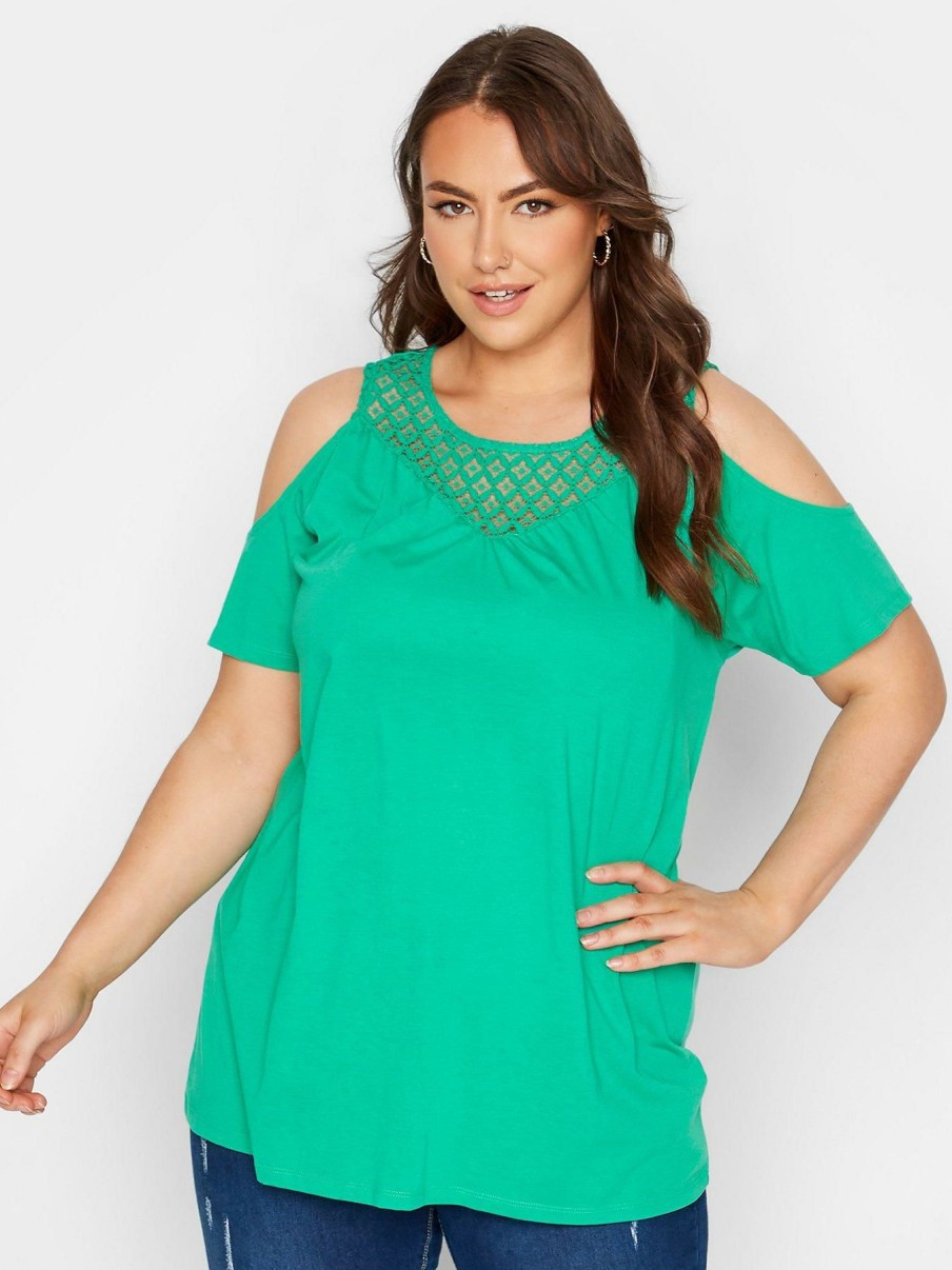 Tops & T-Shirts * | Yours Lace Yoke Cold Shoulder. Apple Green