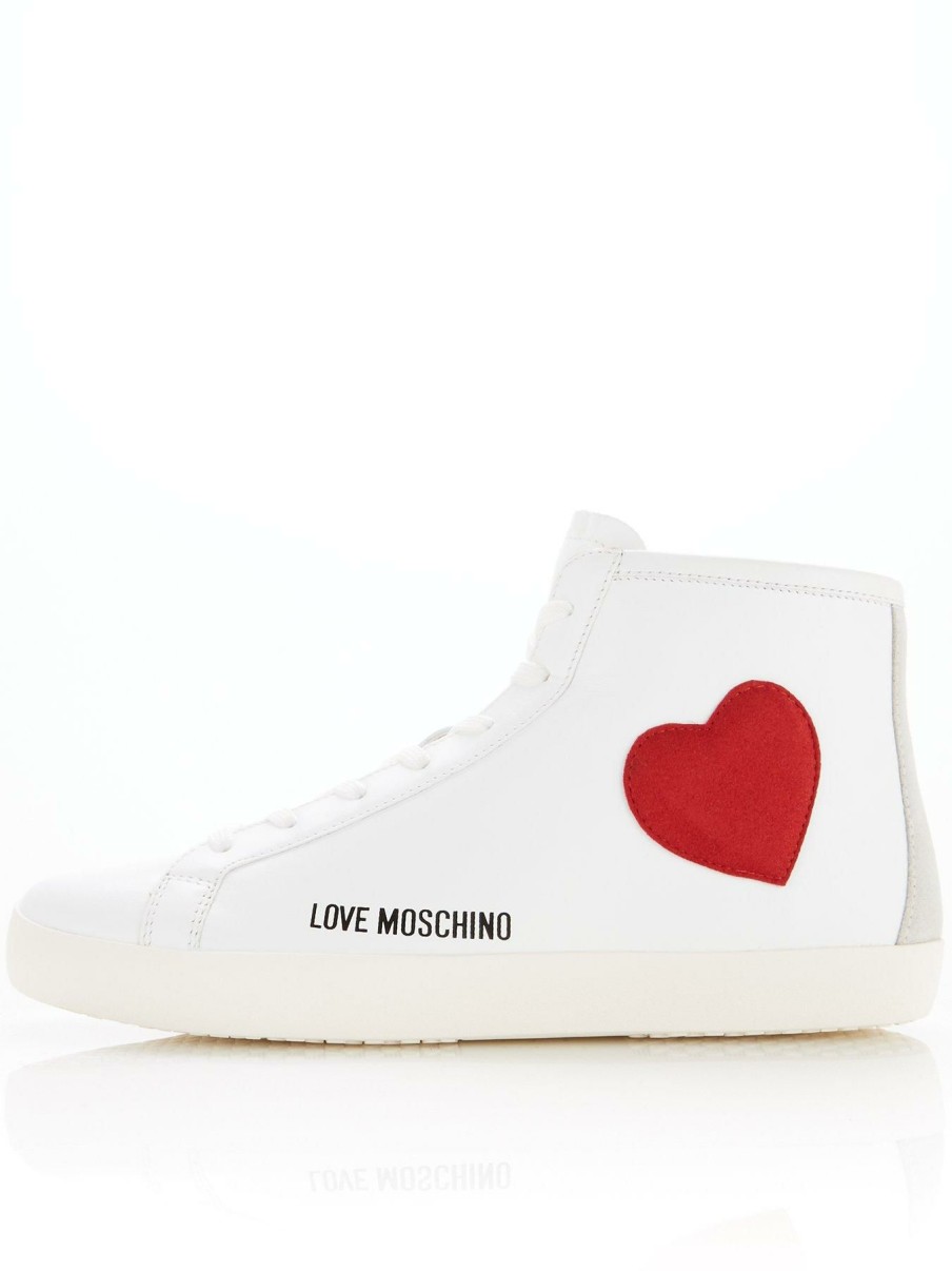 Trainers * | Love Moschino Heart Logo High Top Trainers White