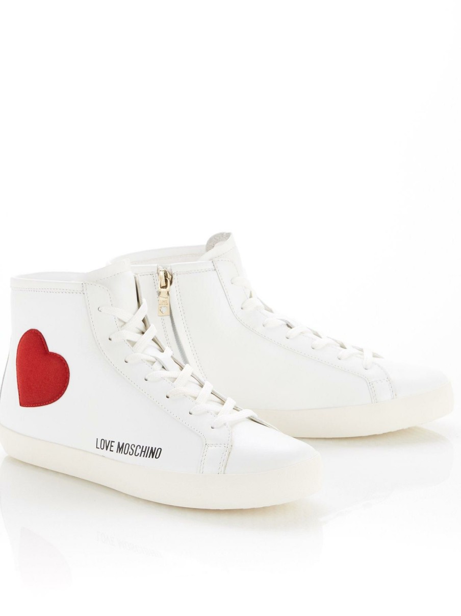 Trainers * | Love Moschino Heart Logo High Top Trainers White