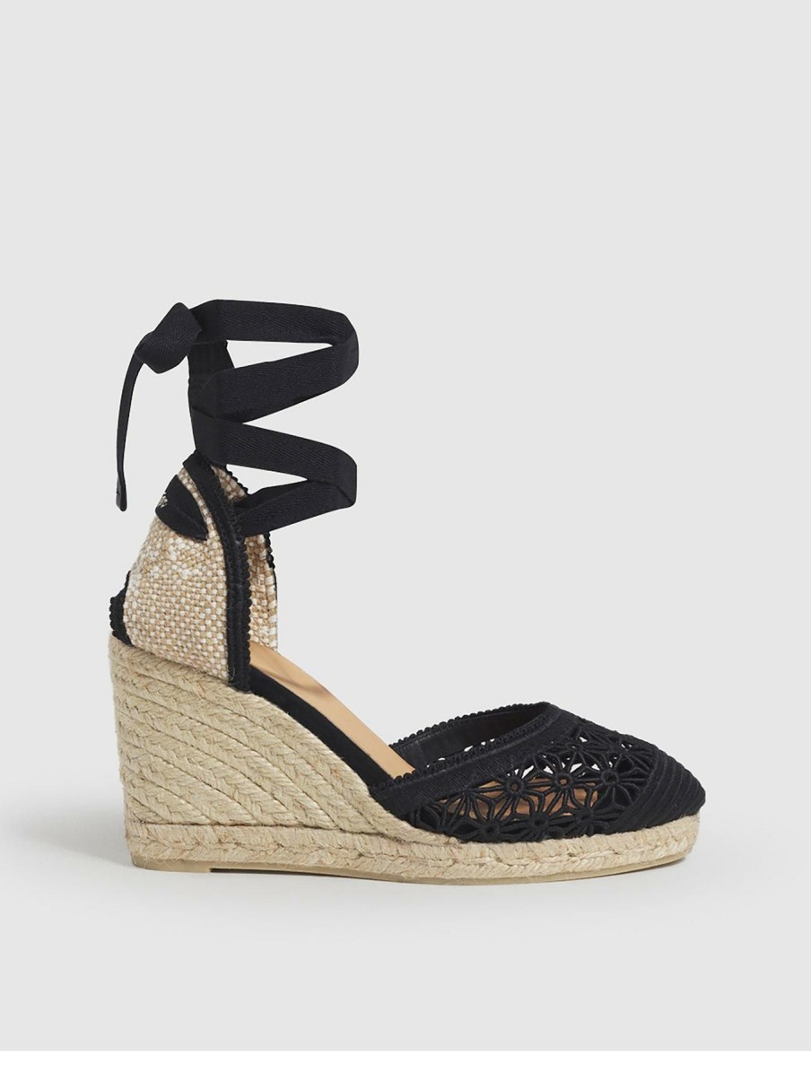 Flip Flops & Sandals * | Castaner Cantabrian Mesh Espadrille Wedge Black