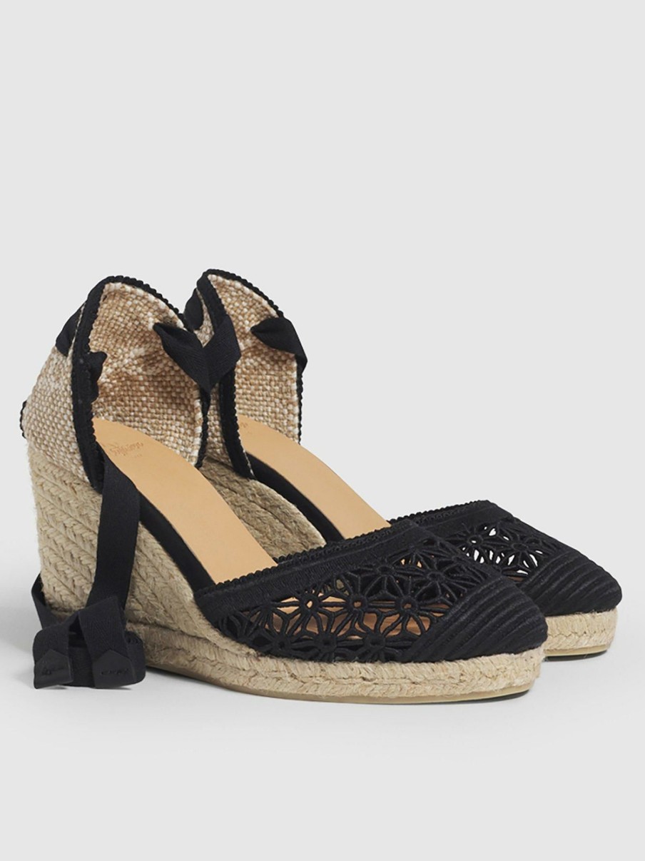 Flip Flops & Sandals * | Castaner Cantabrian Mesh Espadrille Wedge Black