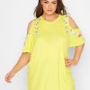 Tops & T-Shirts * | Yours Floral Detail Cold Shoulder Top Yellow