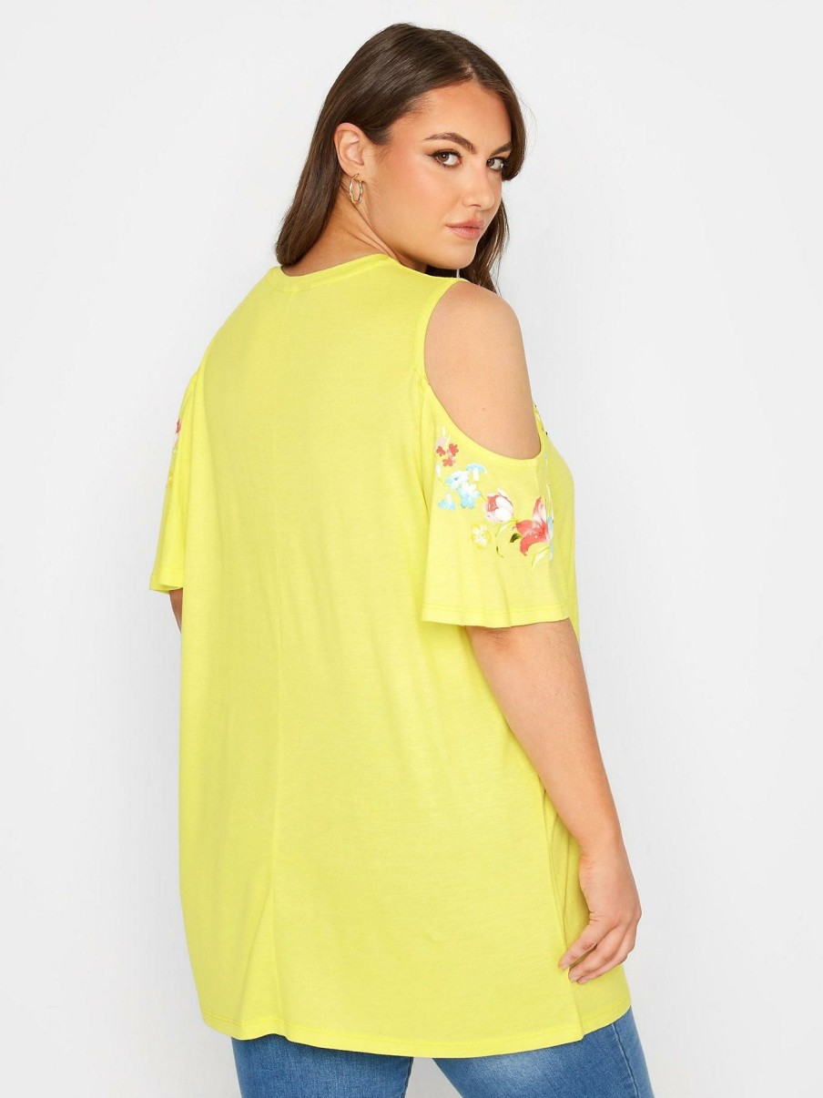 Tops & T-Shirts * | Yours Floral Detail Cold Shoulder Top Yellow