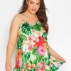 Tops & T-Shirts * | Yours Tropical Print Frill Hem Cami Top Green