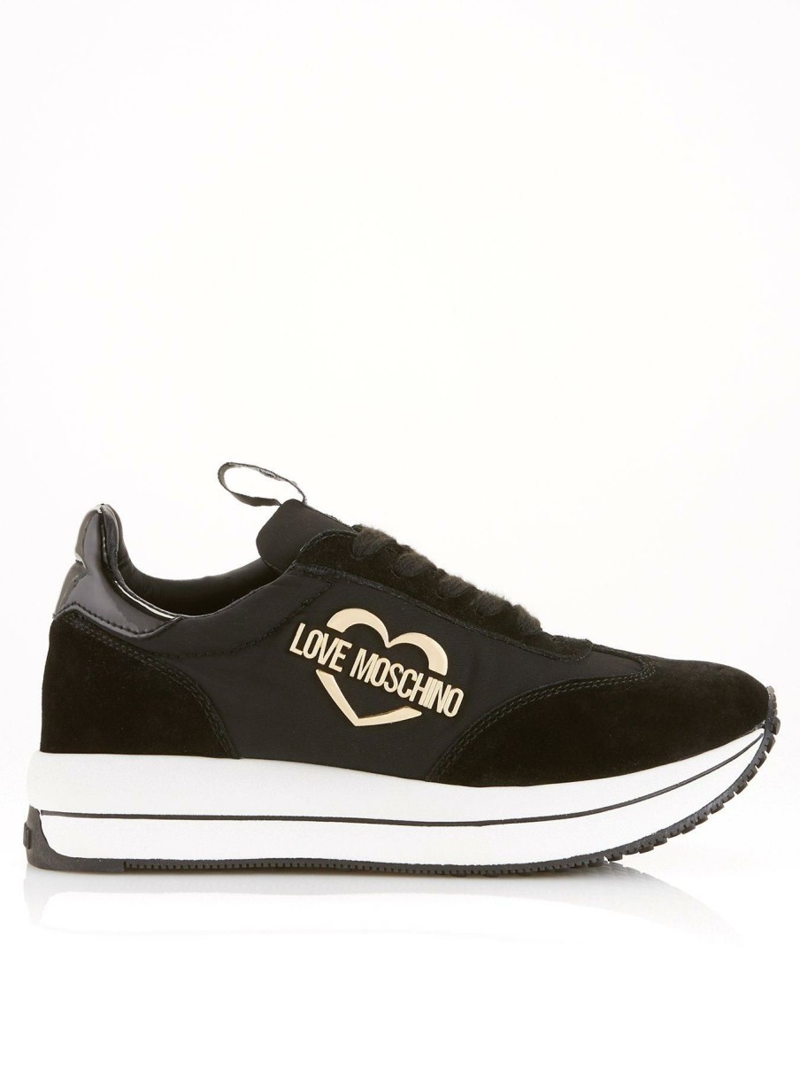 Trainers * | Love Moschino Heart Logo Wedge Trainers Black