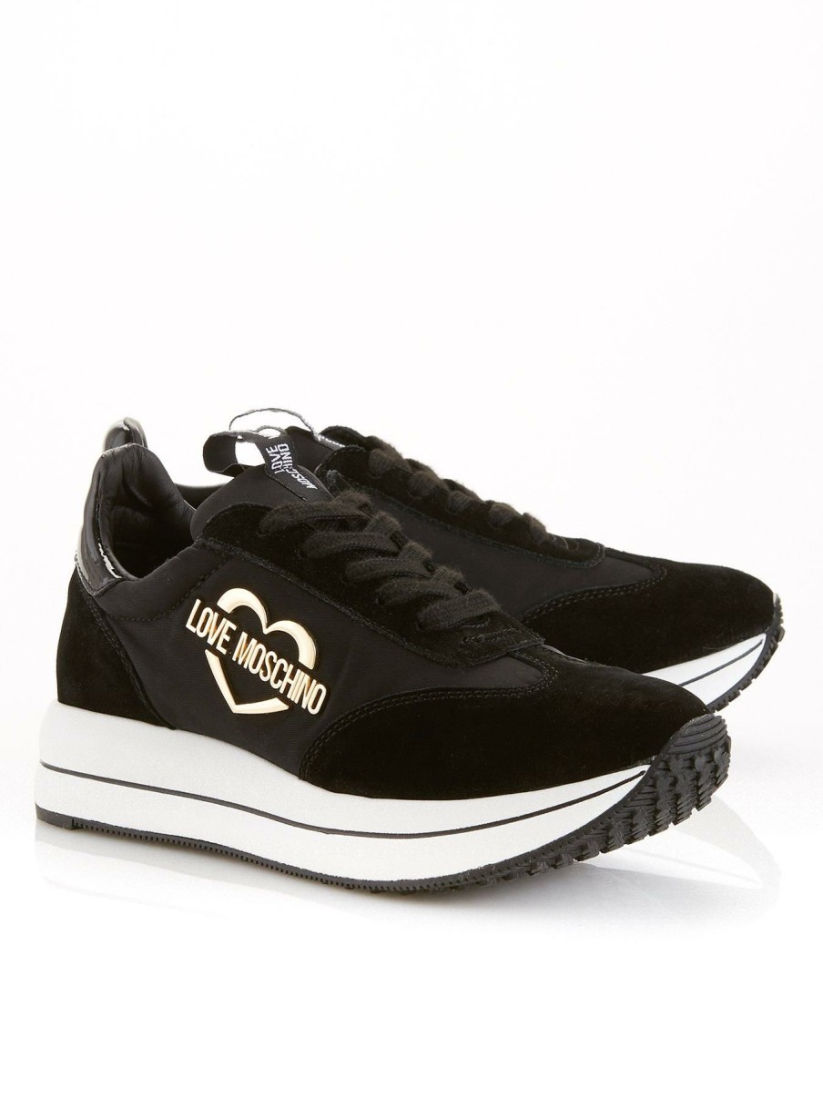 Trainers * | Love Moschino Heart Logo Wedge Trainers Black