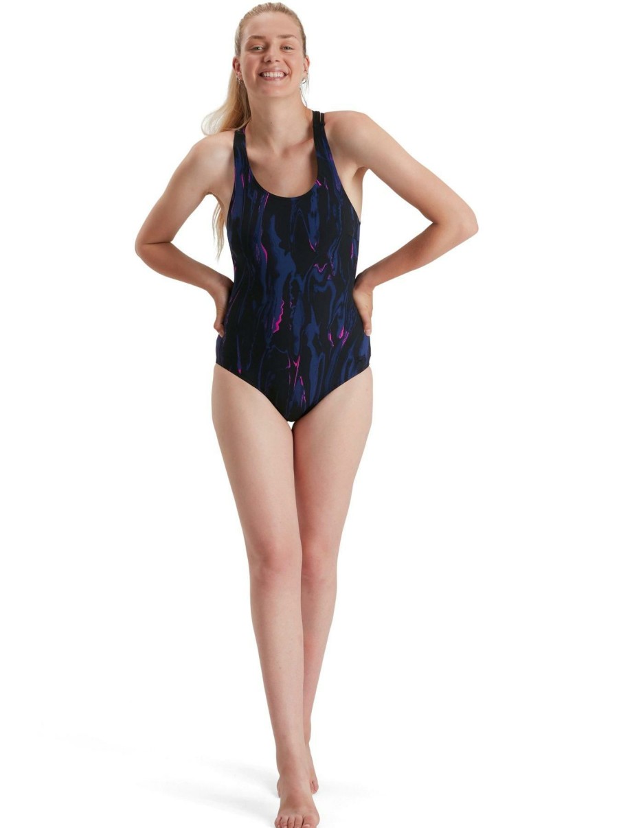 Sportswear * | Speedo Calypso Printed Shaping 1Pc Swimsuit Black