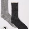 Lingerie * | Everyday Casual Rib Lounge Sock (2 Pack) Grey