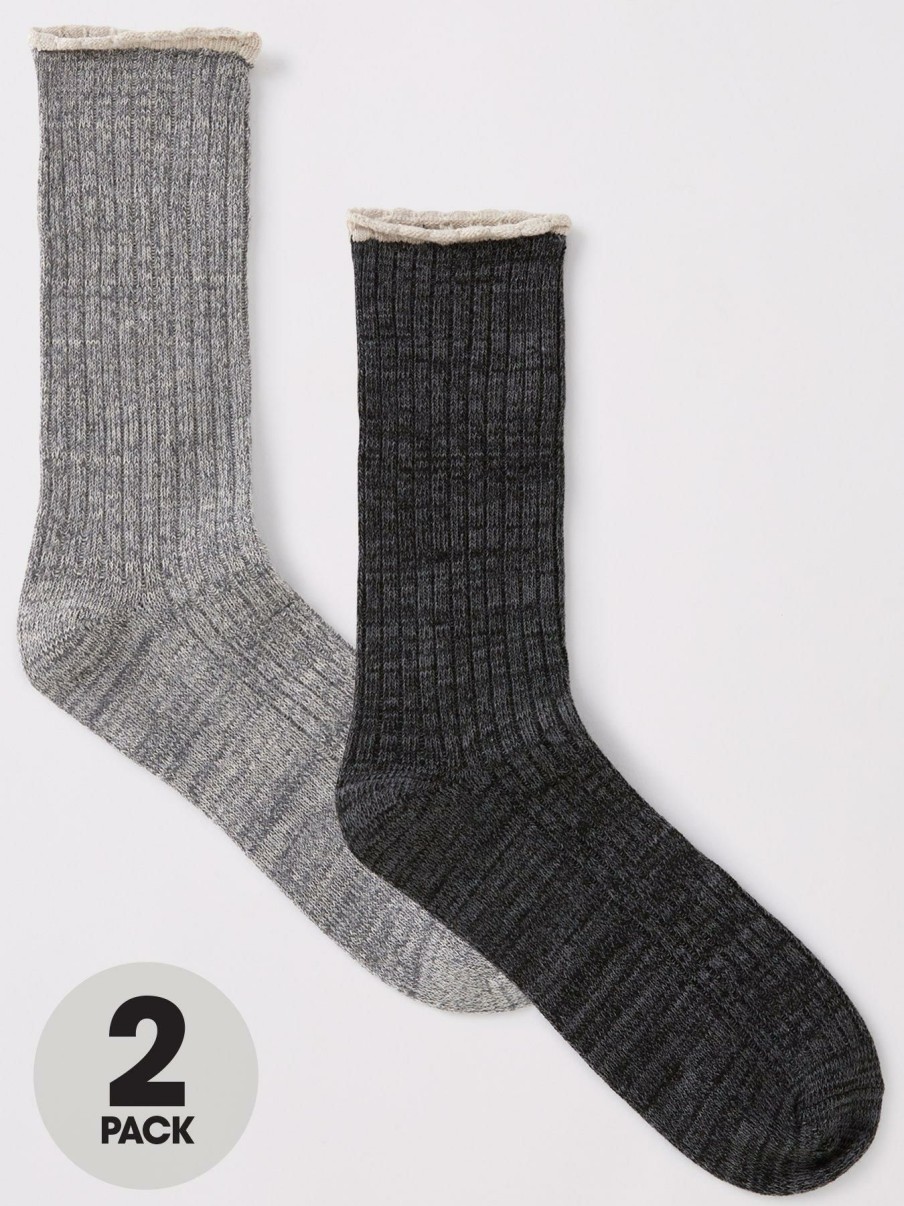 Lingerie * | Everyday Casual Rib Lounge Sock (2 Pack) Grey