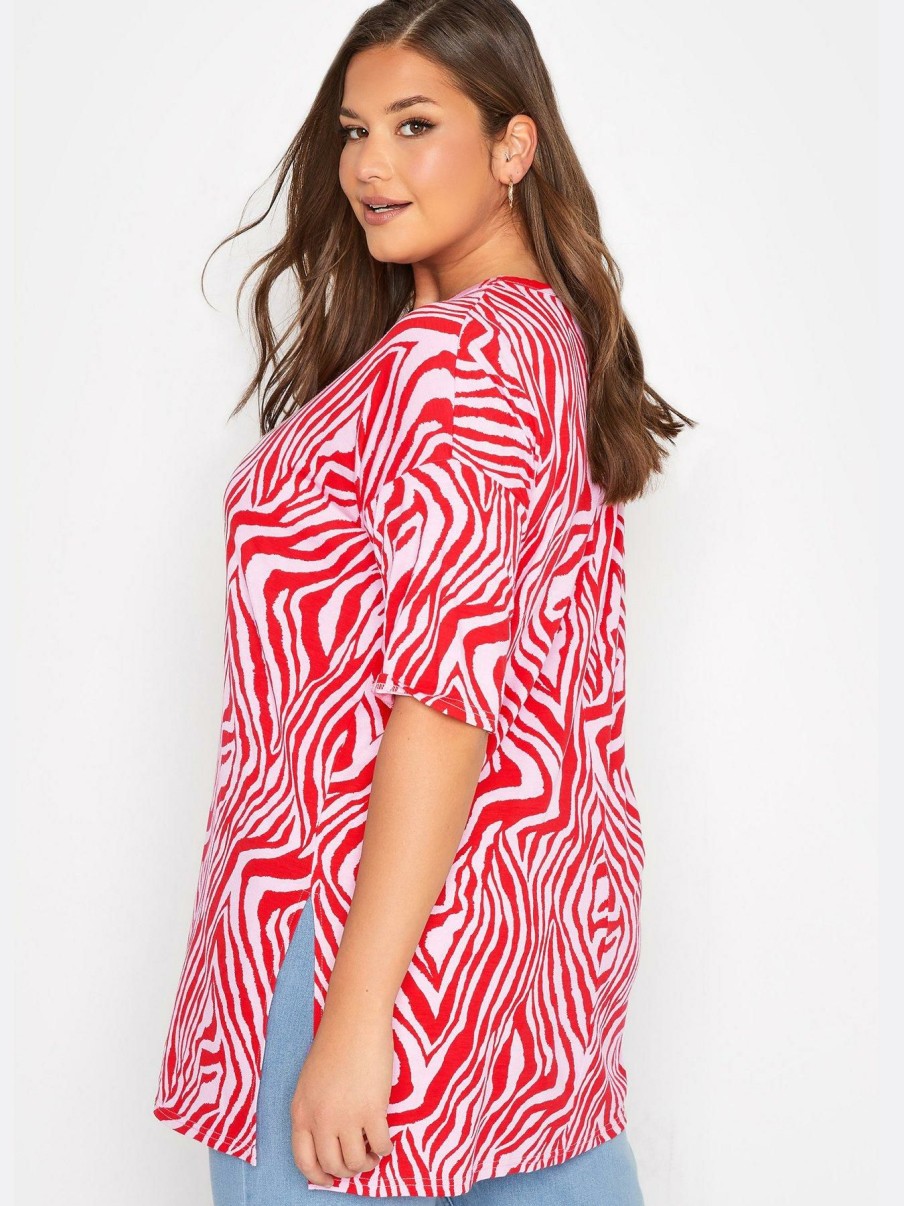 Tops & T-Shirts * | Yours Curve Oversized Tee Pink / Red Zebra