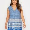 Tops & T-Shirts * | Yours Aztec Print Inverted Pleat Vest Top Blue