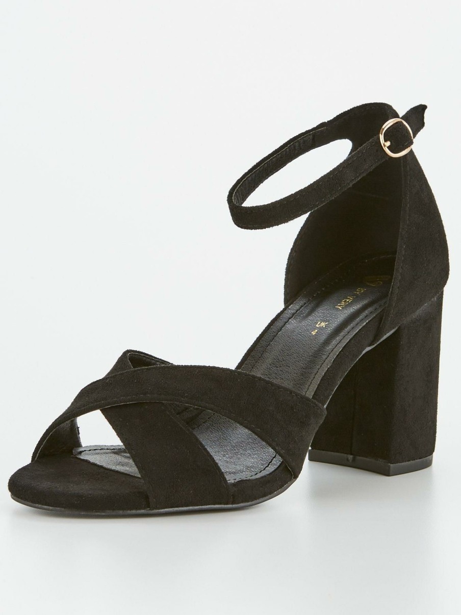 Shoes & Boots * | V By Very Wide Fit Bea Block Heel Sandal Black