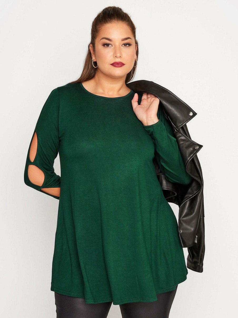 Tops & T-Shirts * | Yours Keyhole Sleeve Top Bottle Green