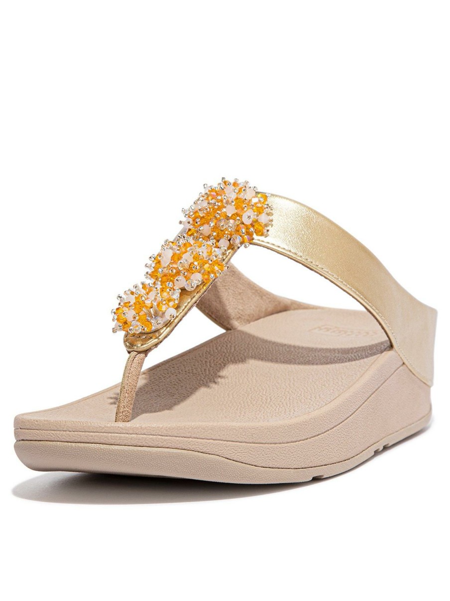 Shoes & Boots * | Fitflop Fino Bead-Cluster Toe-Post Sandals Gold