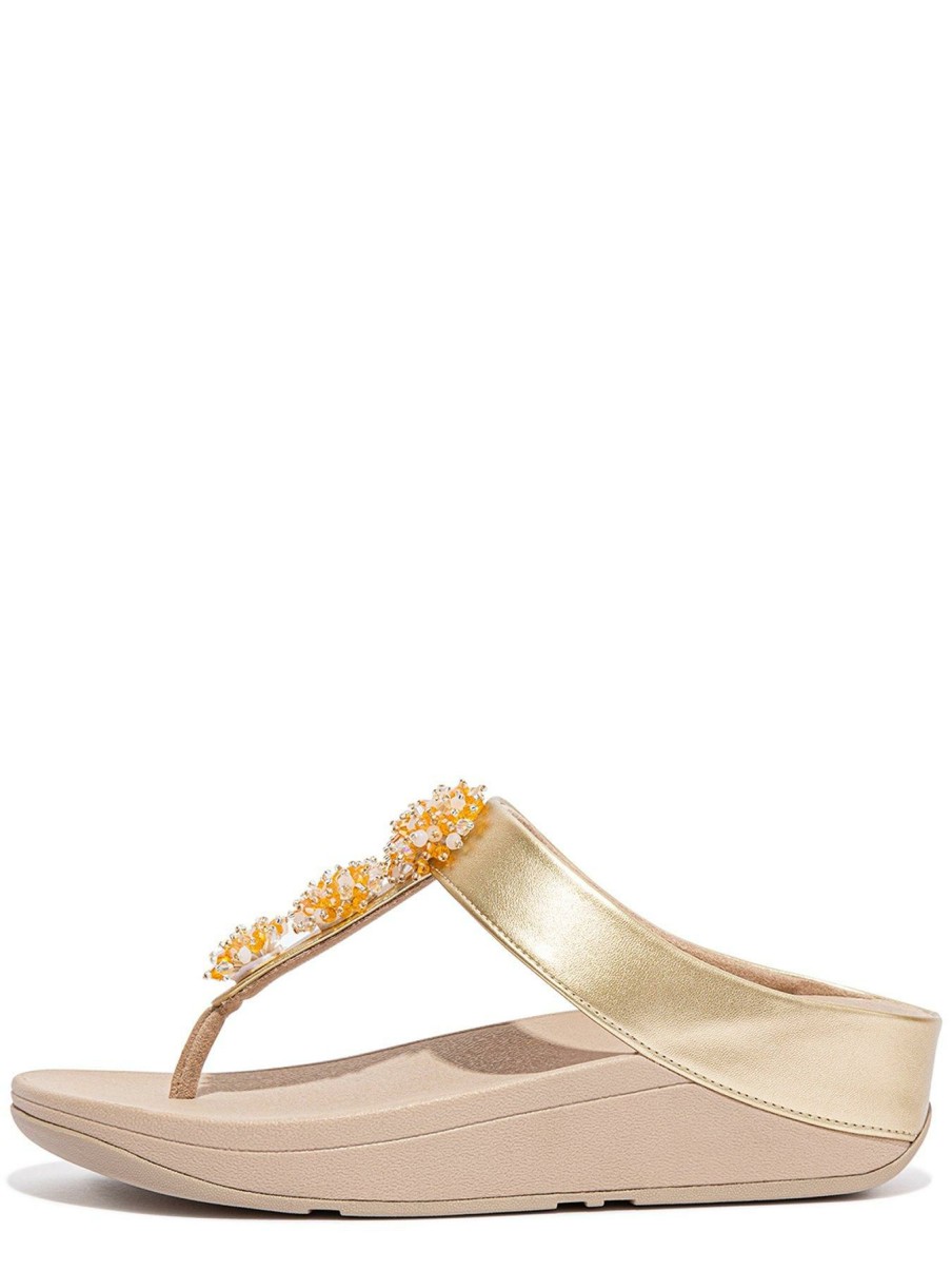 Shoes & Boots * | Fitflop Fino Bead-Cluster Toe-Post Sandals Gold