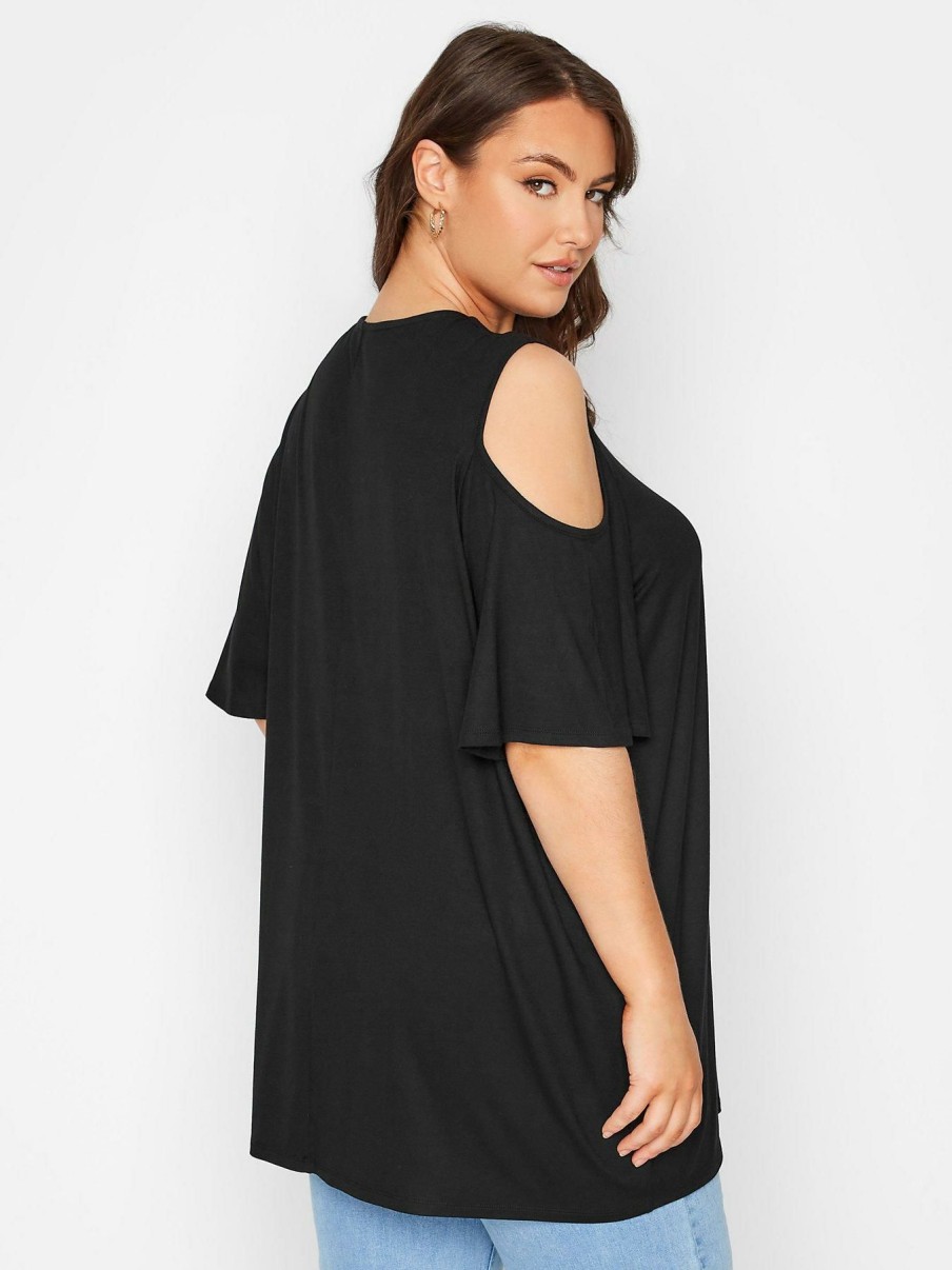 Tops & T-Shirts * | Yours Cold Shoulder Half Zip Top Black