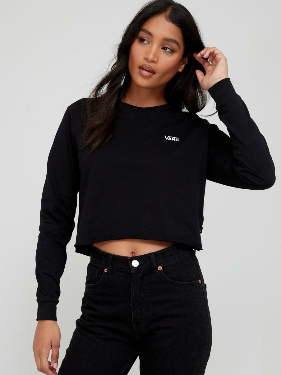 Tops & T-Shirts * | Vans Long Sleeve Crop Sweatshirt Black