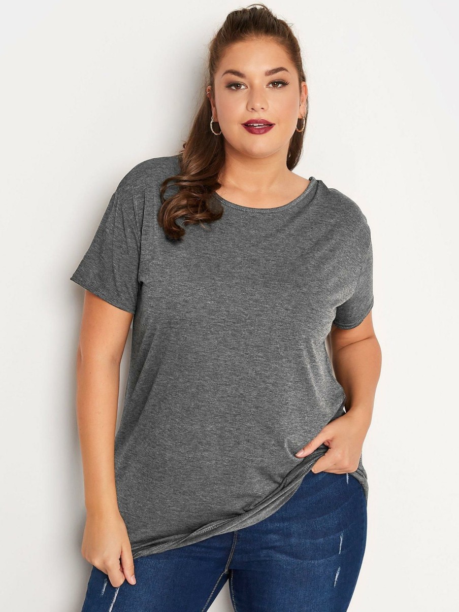 Tops & T-Shirts * | Yours Cut Out Back T-Shirt Charcoal Marl