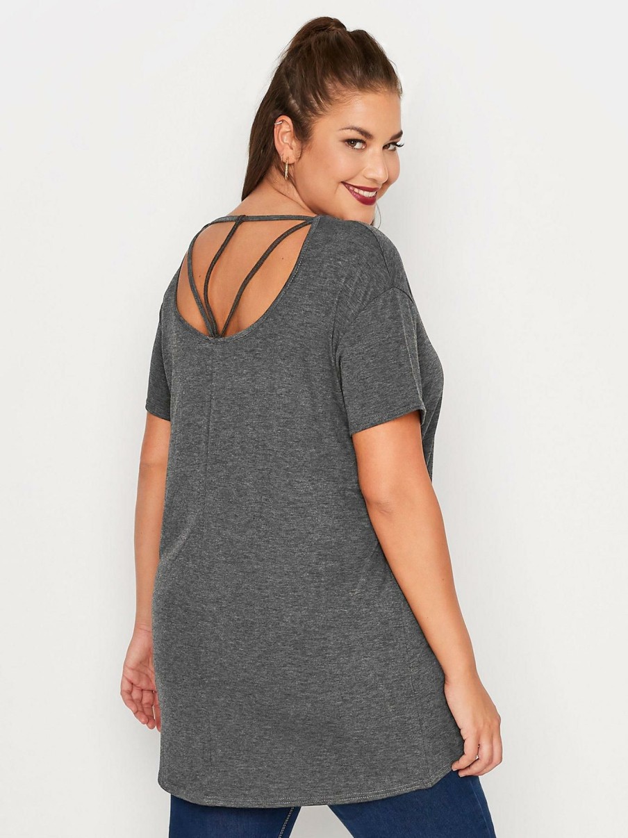 Tops & T-Shirts * | Yours Cut Out Back T-Shirt Charcoal Marl