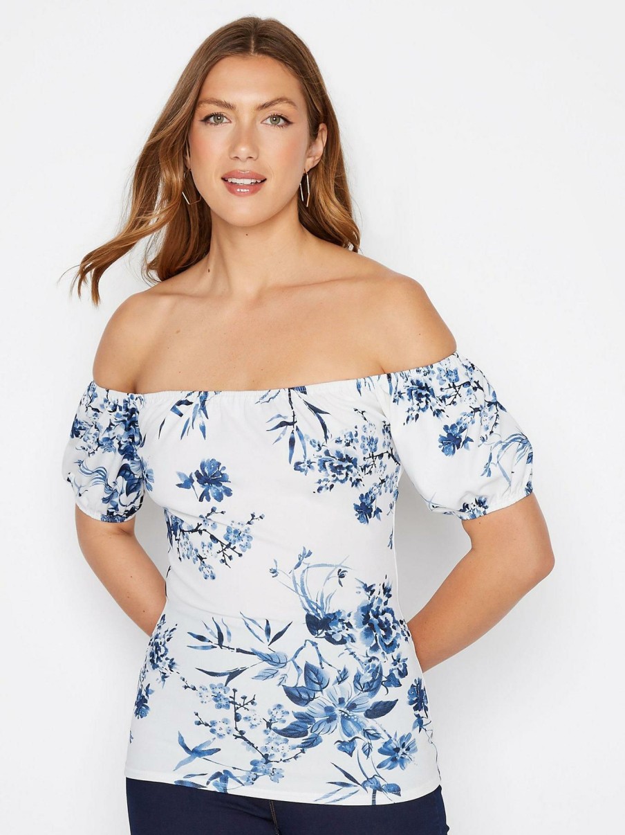 Tops & T-Shirts * | Long Tall Sally Blue Print Bardot Top