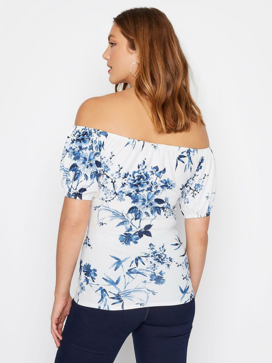 Tops & T-Shirts * | Long Tall Sally Blue Print Bardot Top