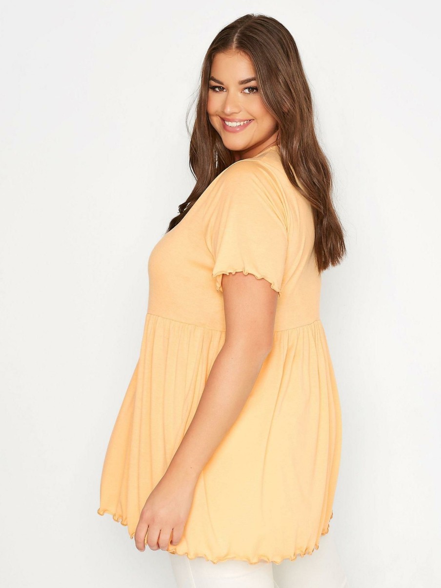 Tops & T-Shirts * | Yours Lettuce Edge Peplum Top Light Orange