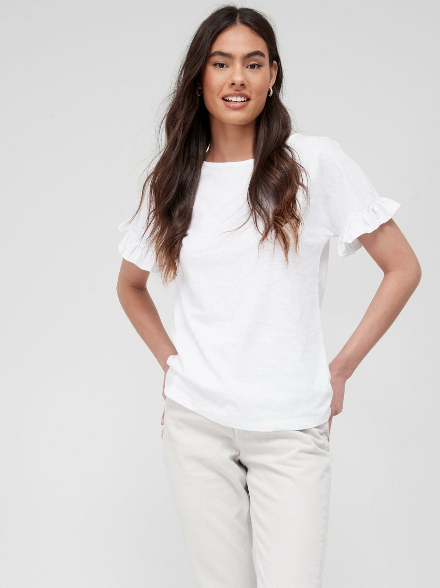 Tops & T-Shirts * | V By Very Frill Sleeve T-Shirt White