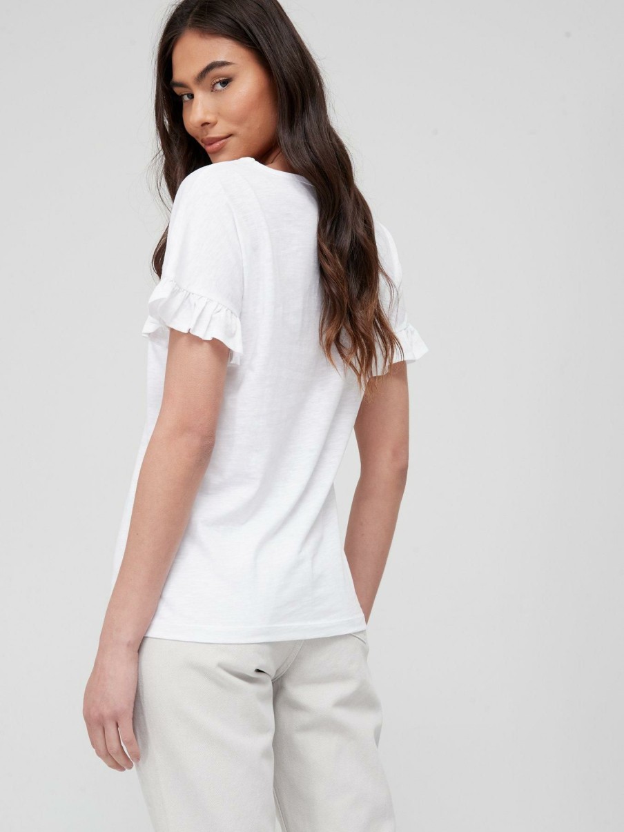 Tops & T-Shirts * | V By Very Frill Sleeve T-Shirt White