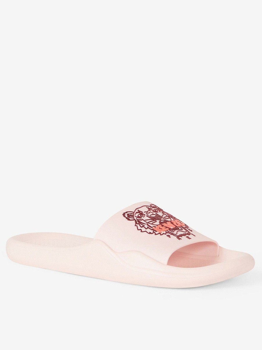 Flip Flops & Sandals * | Kenzo Tiger Head Pool Sliders Pink